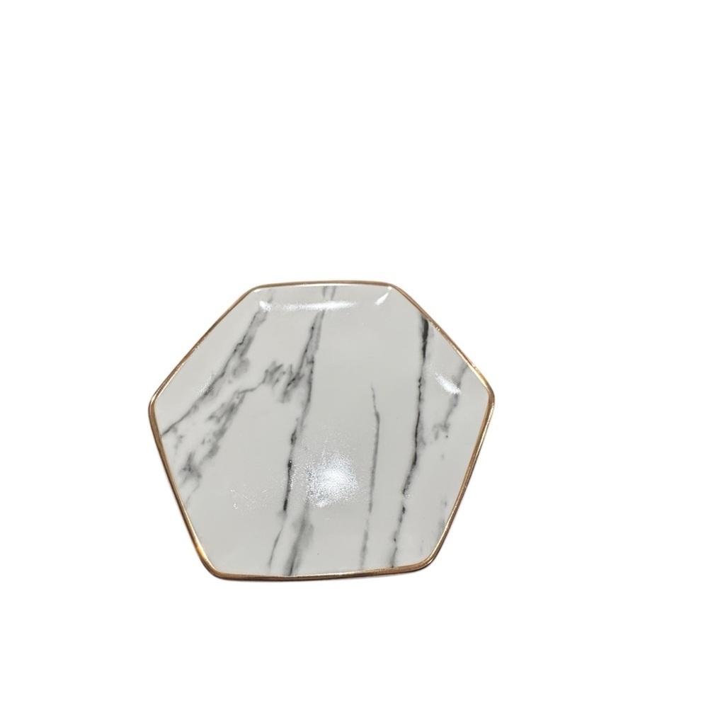 Hexagonal Marble Trinket Dish with Gold Trim